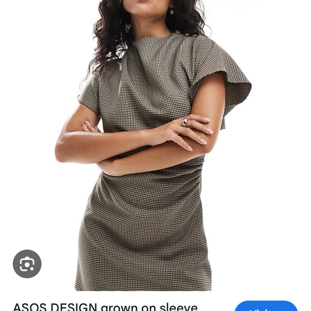 ASOS Tan and Black Houndstooth Dress, Size US 6, Open Back